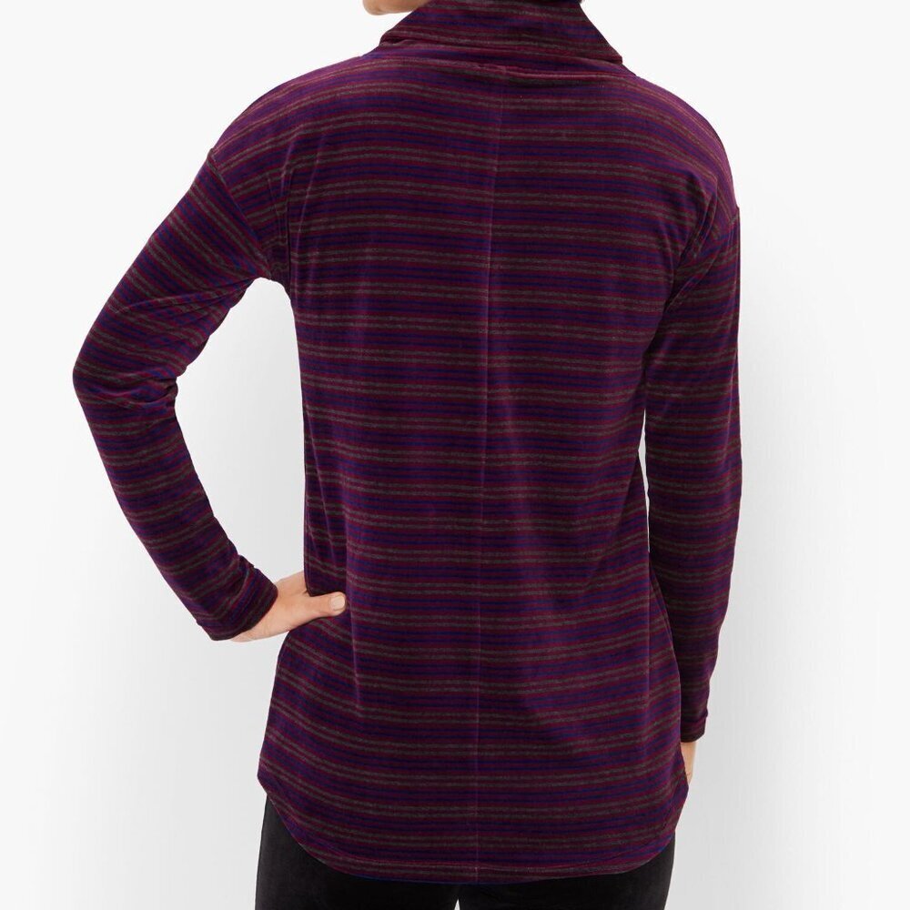 Talbots Luxe Velour Cowlneck Candy Cane Stripe Pullover Top - Picture 2 of 4
